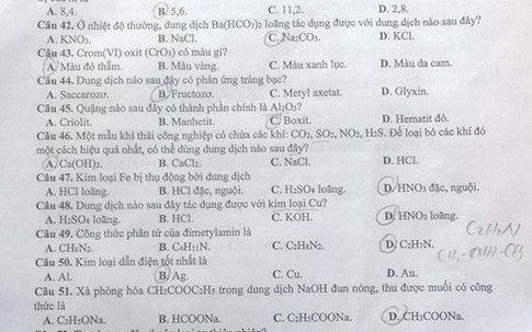 Đáp án 24 mã đề môn Hóa thi THPT quốc gia