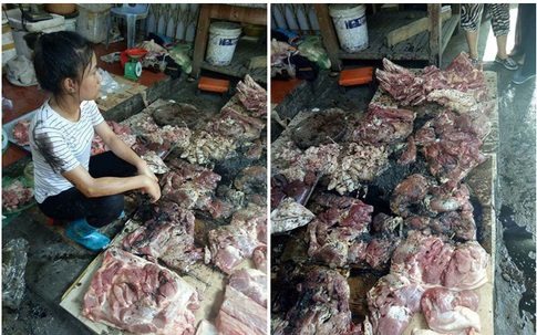 Khởi tố, bắt khẩn cấp 2 người phụ nữ tạt dầu luyn trộn chất thải vào quầy thịt lợn giá rẻ