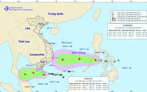 Hai áp thấp nhiệt đới nối nhau vào biển Đông, miền Nam hứng mưa lớn