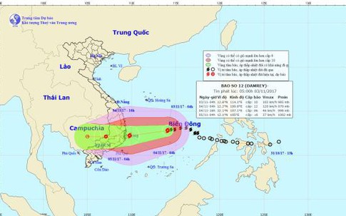 Bão Damrey càng gần bờ càng mạnh, thẳng vào Nam Trung Bộ