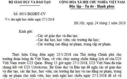 "Chế" công văn Bộ Giáo dục cho nghỉ học xem U23 VN