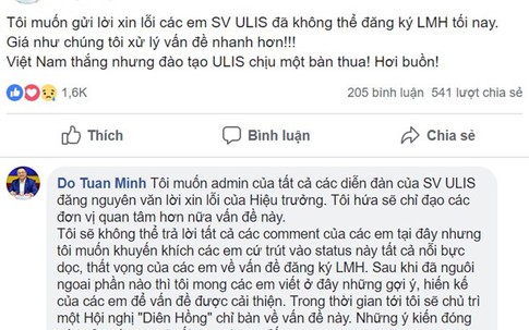 Hiệu trưởng đăng đàn xin lỗi sinh viên vì sập mạng đăng ký môn học