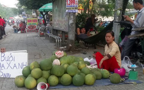 Bưởi da xanh giá rẻ chất đống bán vỉa hè