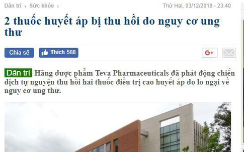 Tin sốc: Tạp chất có trong thuốc cao huyết áp có nguy cơ gây ung thư