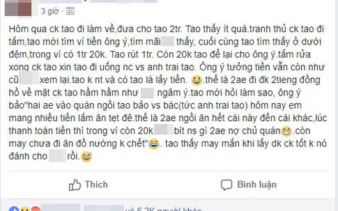 Ngỡ cao tay khi rút lõi tiền trong ví chồng, nào ngờ cô vợ trẻ bị cư dân mạng ném đá tơi bời