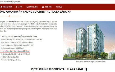 Chung cư Oriental Plaza Láng Hạ cấp phép 16 tầng, rao bán 22 tầng?