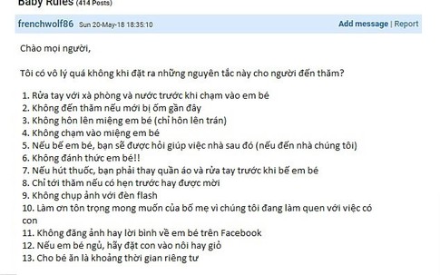 Bà mẹ đề ra 13 ‘luật’ cho khách đến thăm con