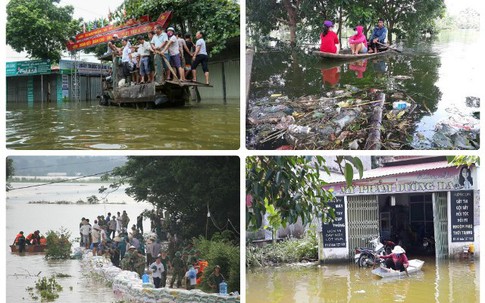 Hà Nội: Nước lũ rút dần, người dân ngoại thành vẫn phải đi lại bằng thuyền