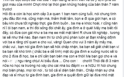 Dính "trái đắng" lỡ có bầu, mẹ bạn trai nhắn "ngu ráng chịu" và dòng tin nhắn cuối cùng của cô gái trước khi sinh