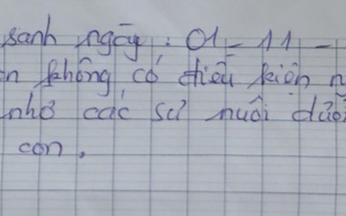 Bé sơ sinh bị bỏ trước cổng chùa cùng lời nhắn "nhờ các sư nuôi dưỡng"