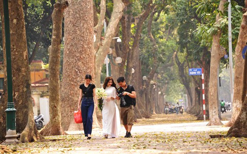 Các cô gái Hà Thành tíu tít đi chụp ảnh trên con phố lá vàng rụng Phan Đình Phùng