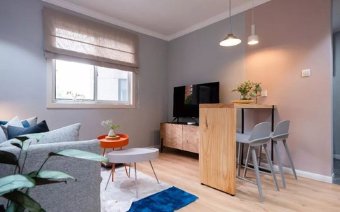 Căn hộ 56m² rất đặc biệt với phong cách Bắc Âu kết hợp các tông màu xanh, ghi, hồng