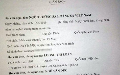 Cặp vợ chồng đặt tên con dài 7 chữ cái gây sốt MXH: “Ngô Trường Sa Hoàng Sa Việt Nam”