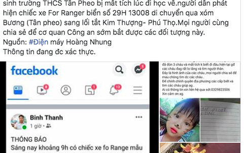 Sự thật về tin đồn 4 nữ sinh ở Hòa Bình bị bắt cóc trên ô tô Ford Ranger biển Hà Nội