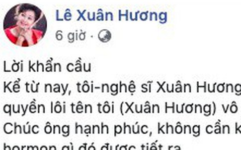 Sau khi tố chồng cũ 'gây chuyện để trốn tránh chuyện chăn gối', NS Xuân Hương tuyên bố: Yêu cầu ông Thanh Bạch không được nhắc tên tôi