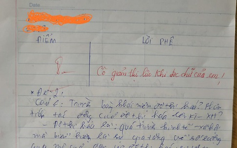 Bài kiểm tra được điểm 8 nhưng nam sinh khiến cô giáo vừa chấm bài vừa "tức anh ách", phải phê ngay một câu