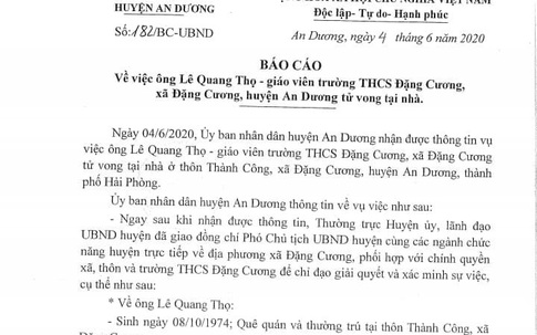 Hải Phòng: Bất ngờ trước cái chết của thầy giáo dạy nhạc trường THCS Đặng Cương