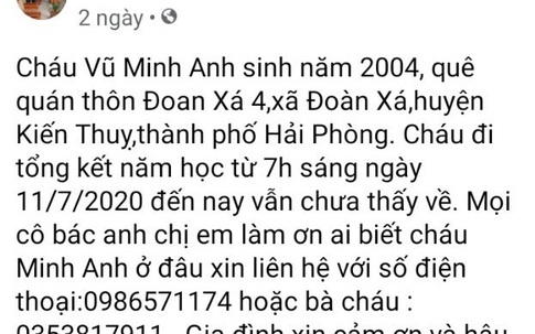 Nữ sinh lớp 10 ở Hải Phòng mất tích sau tiệc liên hoan, tổng kết năm học