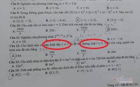 Đề Toán thi tốt nghiệp THPT đợt 2 có bài chưa chuẩn?