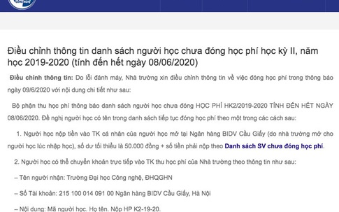 Thông tin mới nhất việc sinh viên chuyển nhầm gần 2 tỷ học phí từ phía nhà trường