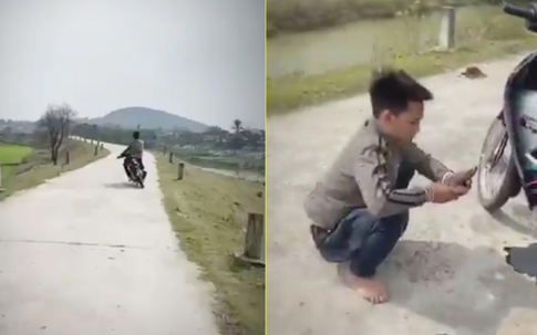 Nam thanh niên phóng xe máy đánh võng trên đường đê và cái kết ê chề "ngay tắp lự"