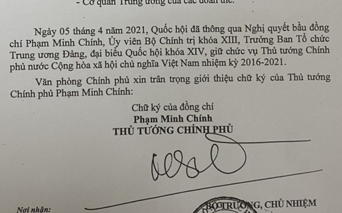 Giới thiệu chữ ký Thủ tướng Phạm Minh Chính, 2 Phó Thủ tướng và Chủ nhiệm VPCP Trần Văn Sơn