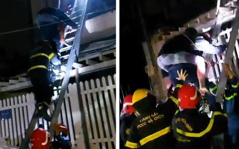 Cảnh sát leo thang, cõng người thoát khỏi đám cháy nhà lúc rạng sáng