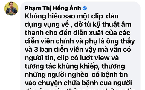 Nghệ sĩ Hồng Ánh tố 1 nam diễn viên giả mù trong clip dàn dựng chữa bệnh nan y của ông Võ Hoàng Yên?