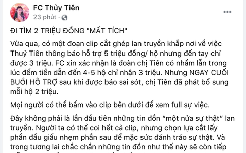 Phía Thuỷ Tiên chính thức lên tiếng làm rõ nghi vấn 'cắt xén' 2 triệu đồng/hộ trong chuyến cứu trợ miền Trung!