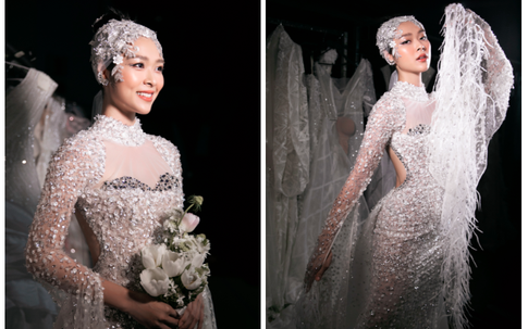 Váy cưới đính hàng nghìn viên đá quý của Diệp Bảo Ngọc