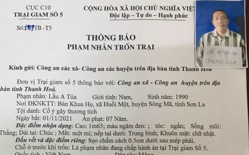 Thanh Hóa: Khẩn trương truy bắt phạm nhân trốn trại giam