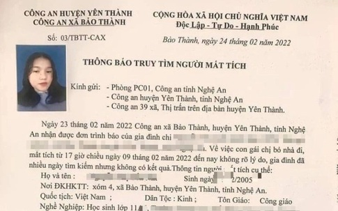 Nghệ An: Thêm một nữ sinh mất tích nhiều ngày