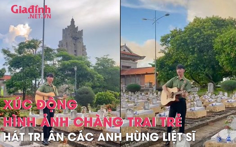 Xúc động hình ảnh chàng trai trẻ ôm đàn ghi ta hát tri ân những người đã ngã xuống ngay tại nghĩa trang liệt sĩ