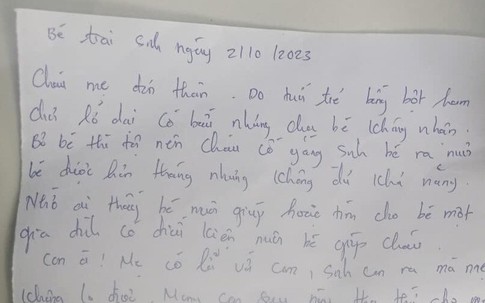 Bé trai hơn tháng tuổi bị bỏ rơi cùng bức thư xin lỗi của người mẹ