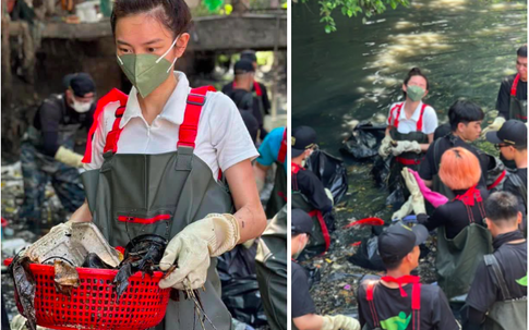 Hoa hậu Thùy Tiên lăn xả giữa kênh ngập rác, nhắn fan một câu đắt giá