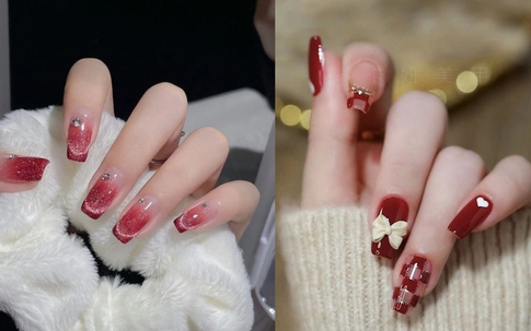 Mẫu nails tone đỏ đón Tết