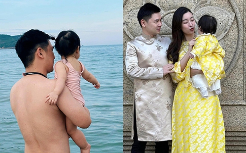 Chồng Hoa hậu Đỗ Mỹ Linh lần đầu khoe con gái, gọi yêu là 'bình rượu mơ'