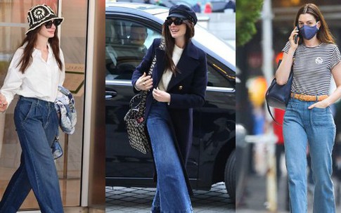 10 cách mặc quần jeans đẹp từ thu sang đông của Anne Hathaway