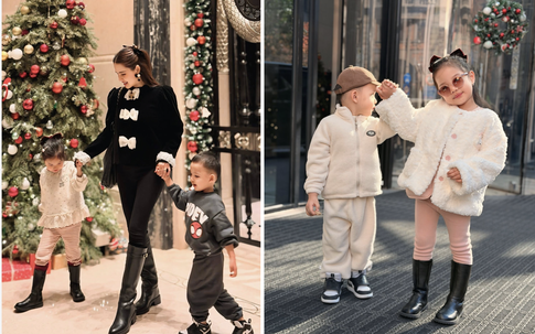 Hai con của Phanh Lee gây chú ý trong bộ ảnh Giáng sinh cùng mẹ