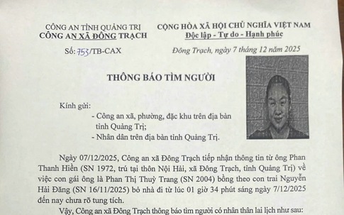 Người phụ nữ bế theo con sơ sinh rời nhà trong đêm rồi mất tích
