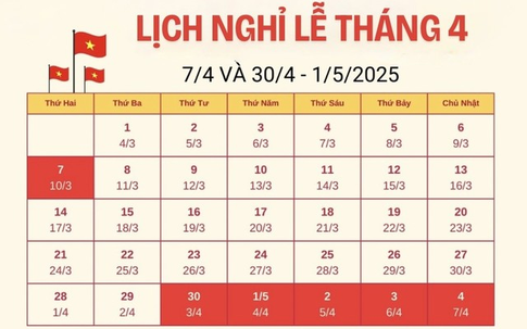 Chi tiết lịch nghỉ lễ 30/4, 1/5/2025 : Người lao động nghỉ 5 ngày liên tiếp