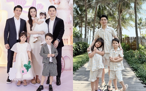 Anh chồng Đỗ Mỹ Linh đi du lịch cùng cặp song sinh, khoe khéo đồ em dâu 'tài trợ'
