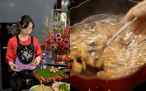 Á hậu Ngô Thùy Linh bật mí công thức nước bao sái bàn thờ tự nấu