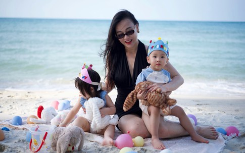 Phương Oanh diện bikini thoải mái chia sẻ khoảnh khắc rạng rỡ bên 2 con