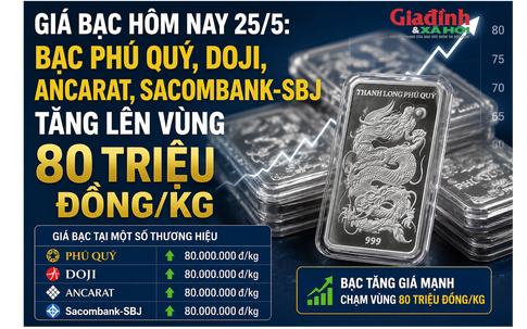 Giá bạc hôm nay 25/5: Bạc Phú Quý, Doji, Ancarat, Sacombank-SBJ tăng bao nhiêu?