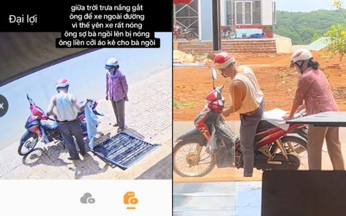 Cụ ông cởi áo che yên xe để vợ ngồi không bị nóng, dân mạng gọi là soái ca