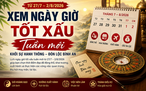 Xem ngày giờ tốt xấu tuần mới từ 27/7 – 2/8/2026 khởi sự hanh thông, đón lộc bình an