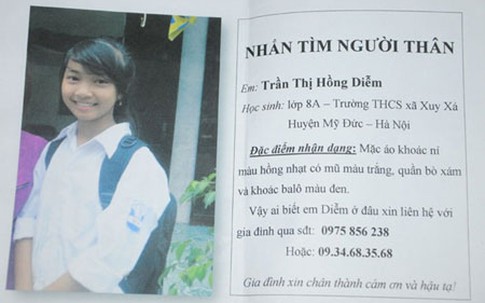Nữ sinh lớp 8 mất tích ở Hà Nội