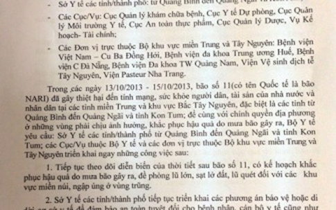 Công điện của Bộ Y tế về việc triển khai khắc phục hậu quả cơn bão số 11