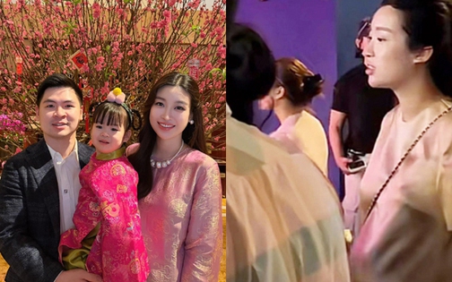 Hoa hậu Đỗ Mỹ Linh cùng chồng đưa con đi chơi lễ, lộ vóc dáng mang thai lần 2